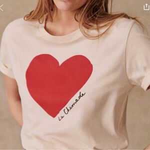 Sezane La Chamade Red Heart Graphic Tee Shirt Red and Cream Size M